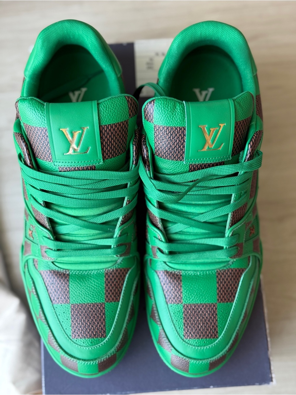Louis Vuitton Green and Brown Checkerboard Low-Top Sneaker - Picture 2 of 11